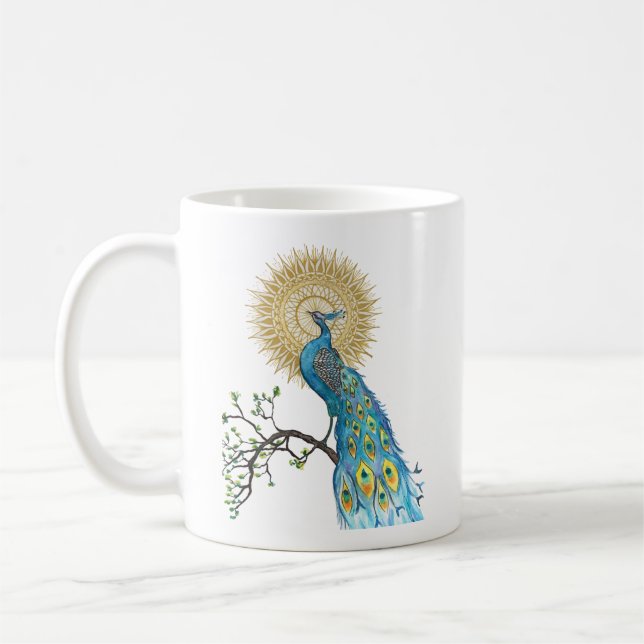 Peacock Mandala Coffee Mug (Left)
