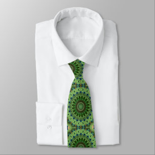 Peacock Mandala Kaleidoscope Medallion Flower Neck Tie