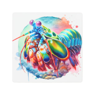 Peacock Mantis Shrimp REF253 - Watercolor Metal Print