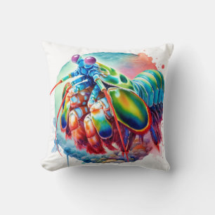 Peacock Mantis Shrimp REF253 - Watercolor Throw Pillow