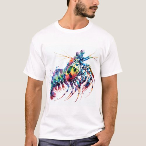 Peacock Mantis Shrimp Watercolor IREF298 _ Waterco T_Shirt