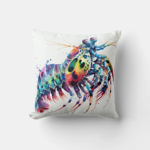 Peacock Mantis Shrimp Watercolor IREF298 _ Waterco Throw Pillow