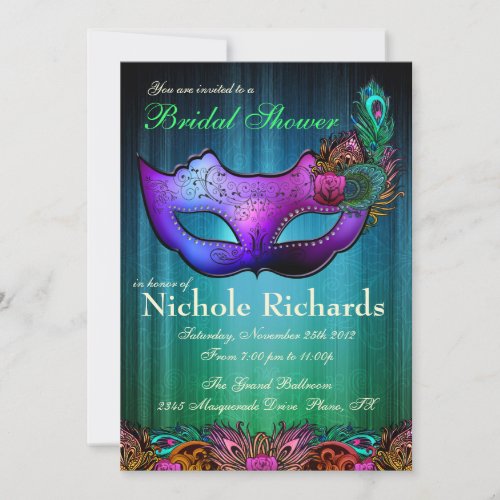 Peacock Masquerade Bridal Shower Invitation
