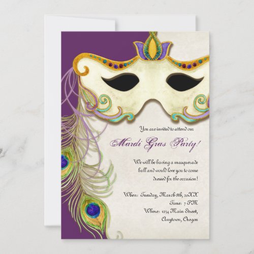 Peacock Masquerade Mask Ball _ Mardi Gras Party Invitation