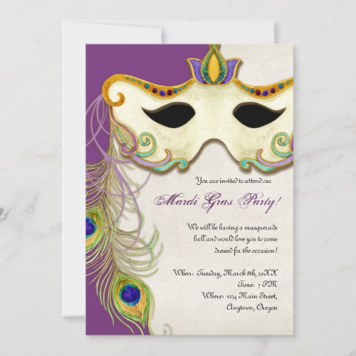 Peacock Masquerade Mask Ball _ Mardi Gras Party Invitation