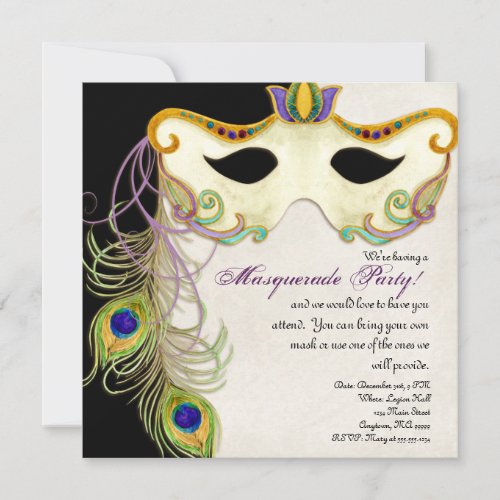 Peacock Masquerade Mask Ball _ Party Invitation
