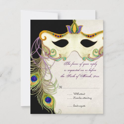 Peacock Masquerade Mask Ball - RSVP Response Card