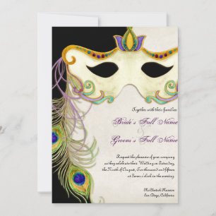 Peacock Masquerade Mask Ball - Wedding Invitation