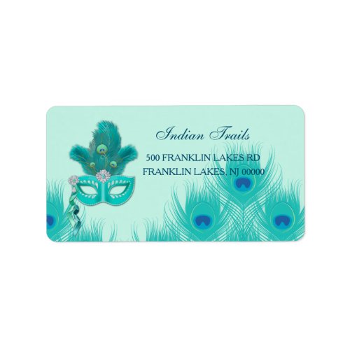 Peacock Masquerade Party Ball Turquoise Feathers Label