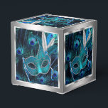 Peacock Masquerade Party Favor Boxes<br><div class="desc">Peacock masquerade party favor box. Beautiful silver and royal blue masquerade party favor box with beautiful teal blue feather mask on an elegant blue peacock feather background.</div>