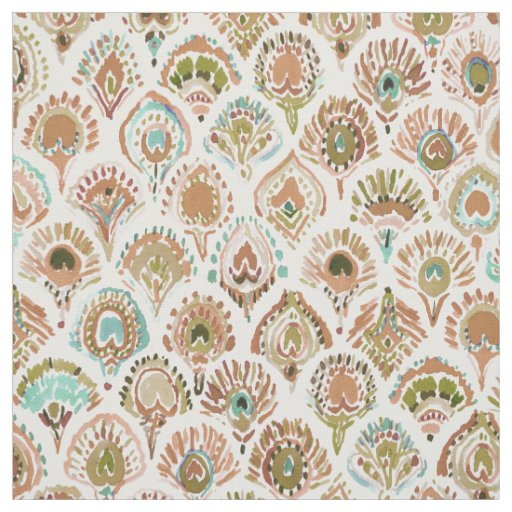 PEACOCK MERMAID Rose Gold Mint Scales and Feathers Fabric