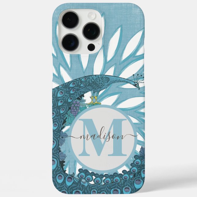 Peacock Monogram Modern Flower Teal  Case-Mate iPhone Case (Back)