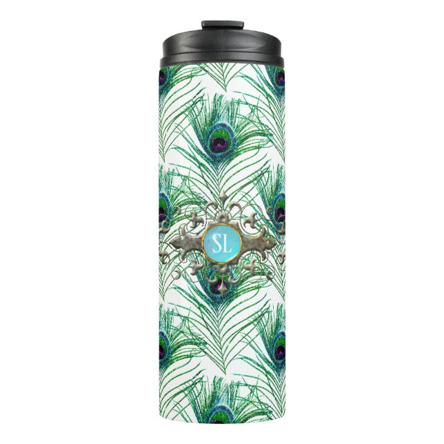 Peacock Monogrammed Gemstone Thermal Tumbler (Front)
