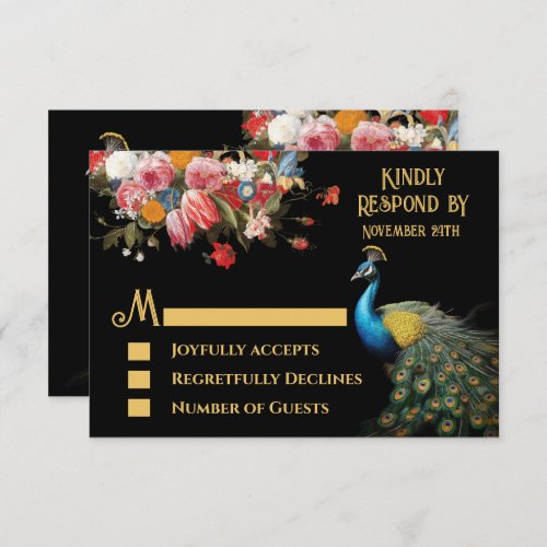 Peacock Moody Floral Indian Wedding RSVP Invitation