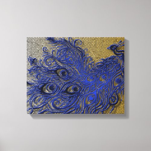 Peacock Mosaic Blue GoldSilver Canvas Print
