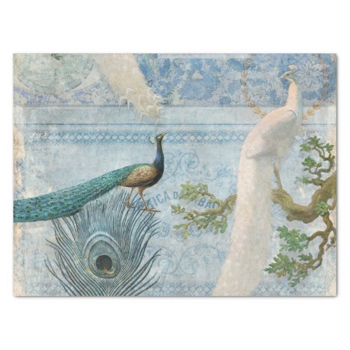 Peacock n Feathers Blue and White Craft Decoupage Tissue Paper