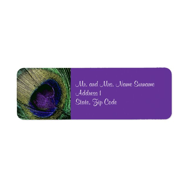 Peacock n purple wedding engagement label (Front)
