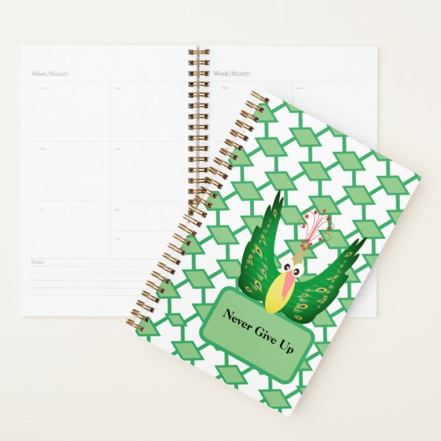 Peacock Never Give Up Green Geometric Planner (Display)