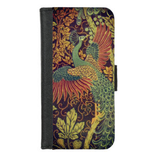 Peacock oakleaf Victorian jacquard teal brown iPhone 8/7 Wallet Case
