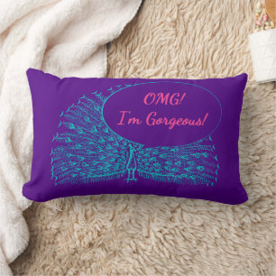 Peacock, OMG! I'm Gorgeous! Lumbar Pillow