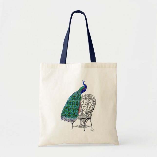 Peacock on Chair Tote Bag (Front)
