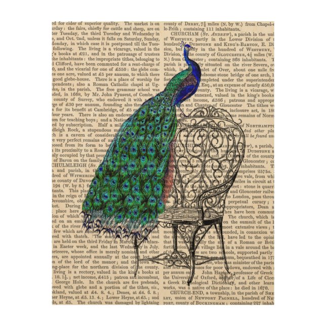 Peacock on Chair Wood Wall Art (Front)
