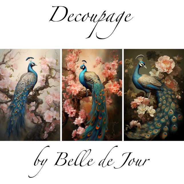 Peacock on flower branches, decoupage wrapping paper sheets (Creator Uploaded)