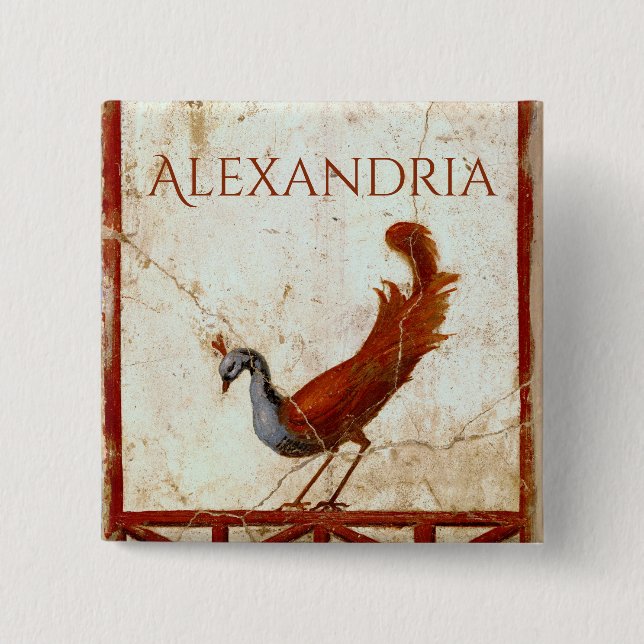 Peacock on Fresco Ancient Roman Antique Painting Button (Front)