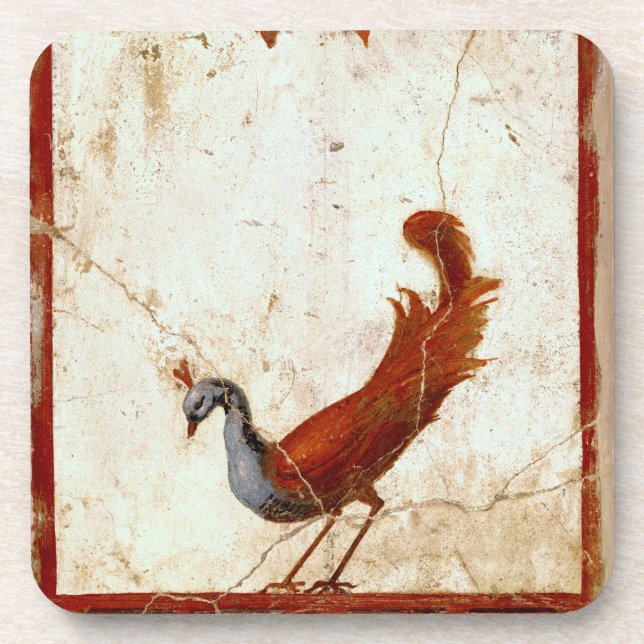 Peacock on Fresco Ancient Roman Antique Painting Drink Coaster (Front)