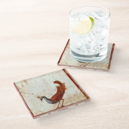 Peacock on Fresco Ancient Roman Antique Painting Glass Coaster