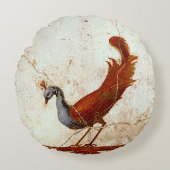Peacock On Fresco Ancient Roman Antique Painting Round Pillow by Then_Is_Now at Zazzle