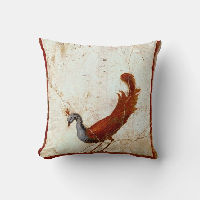 Peacock on Fresco Ancient Roman Antique Painting Throw Pillow (Front)