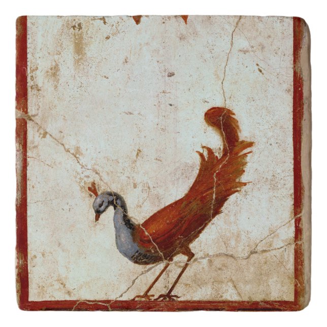 Peacock on Fresco Ancient Roman Antique Painting Trivet (Front)