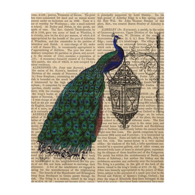 Peacock On Lamp Wood Wall Art (Front)