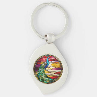 Peacock on Pink Keychain