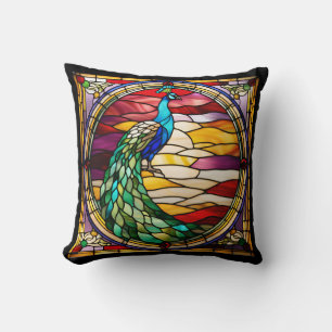 Peacock on Pink Throw Pillow