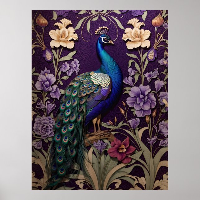 Peacock On Purple William Morris Inspired Poster (Front)
