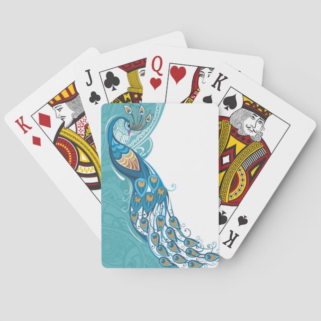 Peacock on Teal Illustration Poker Cards (Back)