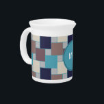 Peacock on the Beach Pitcher<br><div class="desc">We are celebrating the New 2013 color trends in this fun weave squares pattern - Some styles with removable monogram- keep it or lose it- Fun and Stylish and trendy modern Peacock blue and sandy colors woven Squares pattern. We have left all of the images used in this design customizable...</div>