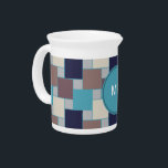 Peacock on the Beach Pitcher<br><div class="desc">We are celebrating the New 2013 color trends in this fun weave squares pattern - Some styles with removable monogram- keep it or lose it- Fun and Stylish and trendy modern Peacock blue and sandy colors woven Squares pattern. We have left all of the images used in this design customizable...</div>
