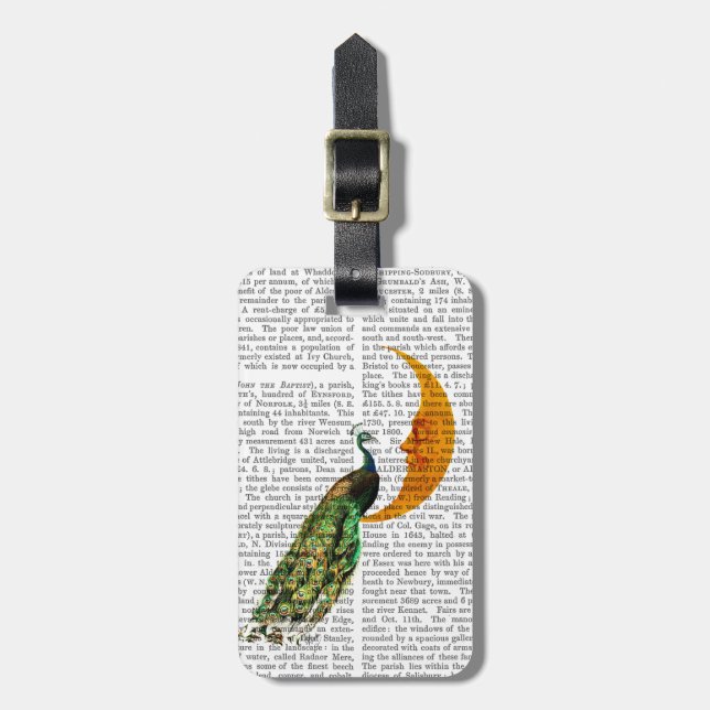 Peacock on the Moon Luggage Tag (Front Vertical)