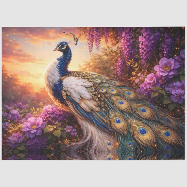 Peacock on the mountain at dawn tissue paper (Front)