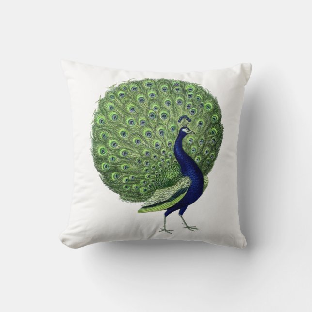 Peacock Open Fan Throw Pillow (Front)