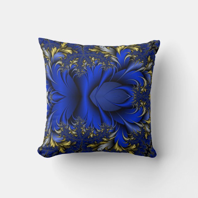 Peacock Ore 7 - Royal Blues/Golds/Silver Throw Pillow (Front)