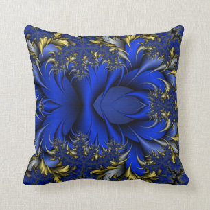 Peacock Ore 7 - Royal Blues/Golds/Silver Throw Pillow