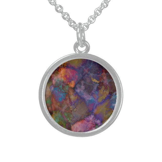 Peacock Ore Chalcopyrite Marble Sterling Silver Necklace (Front)