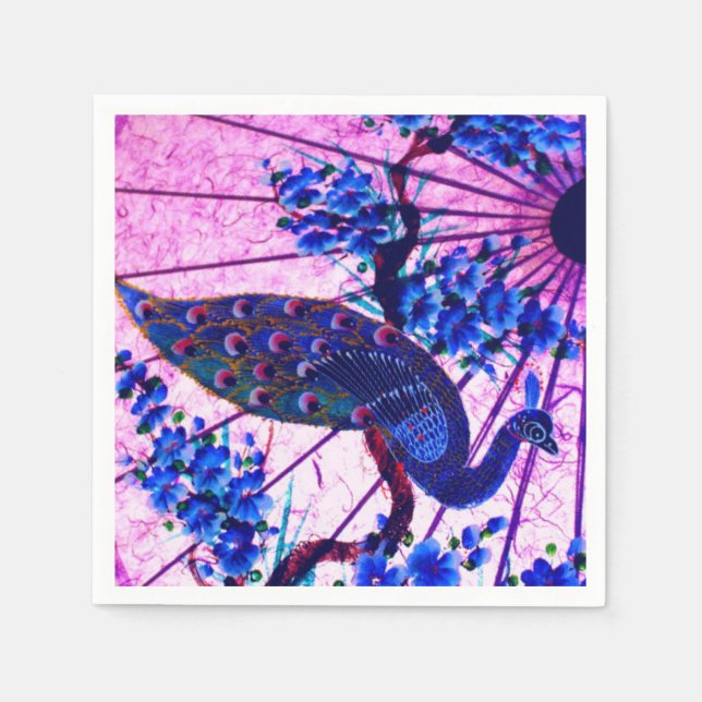 Peacock oriental parasol japanese cherry blossoms napkins (Front)
