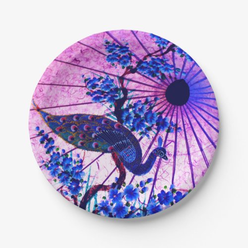 Peacock oriental parasol japanese cherry blossoms paper plates