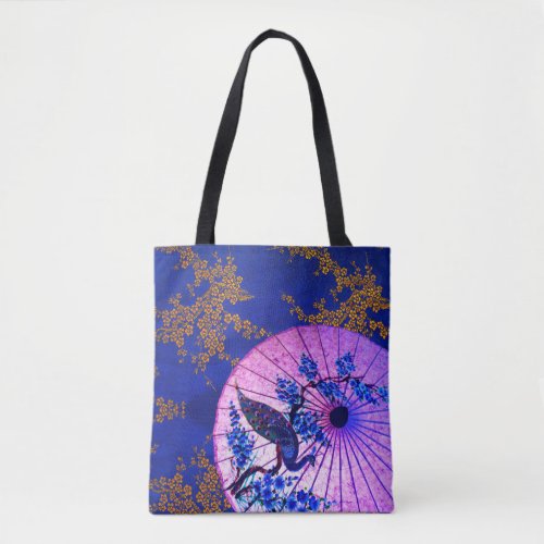 Peacock oriental parasol japanese cherry blossoms tote bag