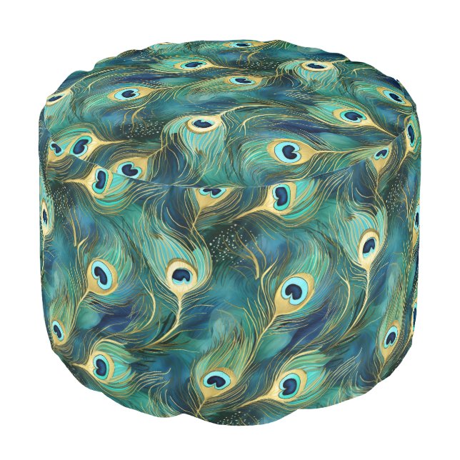 Peacock Ottoman Pouf (Angled Front)